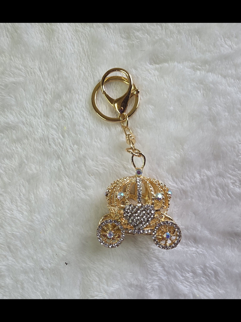 Gold Crystal Carriage Coach Bag Charm  Keychain